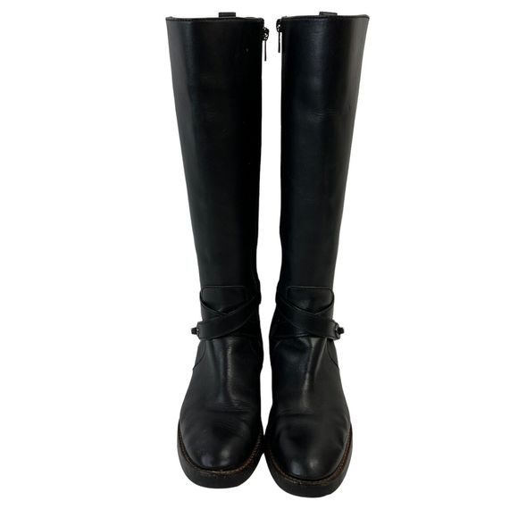Coach Size 8 Turn Lock Riding Boots Black Leather Side Zip Stretch Panel Women’s - Picture 2 of 13
